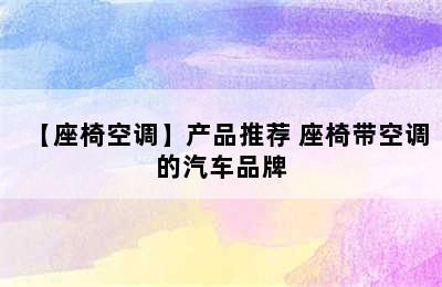 【座椅空调】产品推荐 座椅带空调的汽车品牌